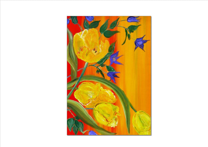Stonebridge Designs - Greetings Card - YELLOW TULIPS WITH CLEMATIS