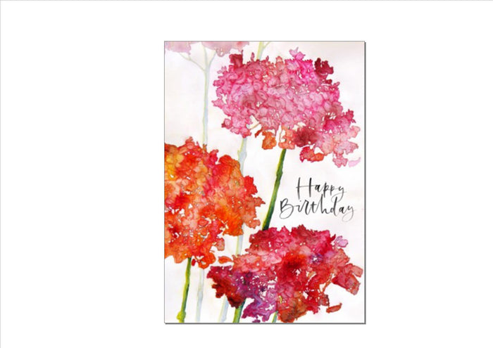 Stonebridge Designs - Greetings Card - PINK HYDRANGEAS (HAPPY BIRTHDAY)